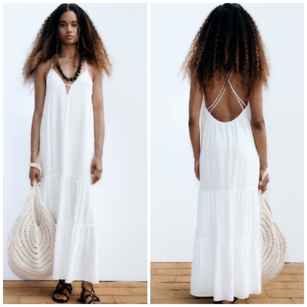 Zara White Maxi Dress with Crisscross Back